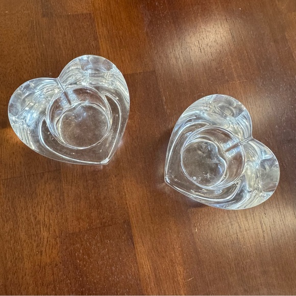 Crate & Barrel Heart-Shaped Glass Candle Holders with Red Candles - Picture 3 of 12